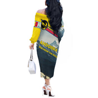 Andorra Off The Shoulder Long Sleeve Dress with Mountain Ridge and Eagle Emblem Design - Wonder Print Shop