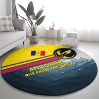 Andorra Round Carpet with Mountain Ridge and Eagle Emblem Design - Wonder Print Shop