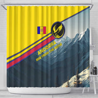 Andorra Shower Curtain with Mountain Ridge and Eagle Emblem Design - Wonder Print Shop