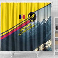 Andorra Shower Curtain with Mountain Ridge and Eagle Emblem Design - Wonder Print Shop