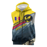Andorra Sleeveless Zip Hoodie with Mountain Ridge and Eagle Emblem Design - Wonder Print Shop