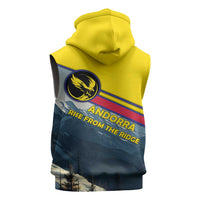 Andorra Sleeveless Zip Hoodie with Mountain Ridge and Eagle Emblem Design - Wonder Print Shop