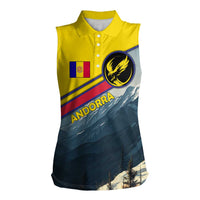 Andorra Women Sleeveless Polo Shirt with Mountain Ridge and Eagle Emblem Design - Wonder Print Shop