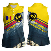 Andorra Women Sleeveless Polo Shirt with Mountain Ridge and Eagle Emblem Design - Wonder Print Shop