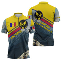 Andorra Zipper Polo Shirt with Mountain Ridge and Eagle Emblem Design - Wonder Print Shop