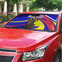 Andorra Auto Sun Shade with Cartoon Ibex and Swirl Stripe Design - Wonder Print Shop