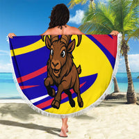 Andorra Beach Blanket with Cartoon Ibex and Swirl Stripe Design - Wonder Print Shop