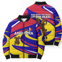 Andorra Bomber Puffer Jacket with Cartoon Ibex and Swirl Stripe Design - Wonder Print Shop