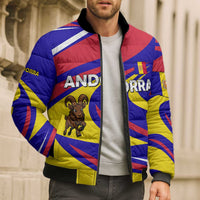 Andorra Bomber Puffer Jacket with Cartoon Ibex and Swirl Stripe Design - Wonder Print Shop