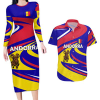 Andorra Couples Matching Long Sleeve Bodycon Dress and Hawaiian Shirt with Cartoon Ibex and Swirl Stripe Design - Wonder Print Shop