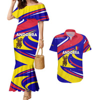 Andorra Couples Matching Mermaid Dress and Hawaiian Shirt with Cartoon Ibex and Swirl Stripe Design - Wonder Print Shop