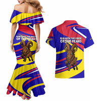 Andorra Couples Matching Mermaid Dress and Hawaiian Shirt with Cartoon Ibex and Swirl Stripe Design - Wonder Print Shop