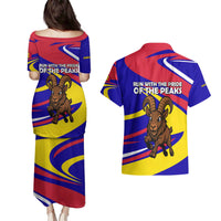 Andorra Couples Matching Puletasi and Hawaiian Shirt with Cartoon Ibex and Swirl Stripe Design - Wonder Print Shop