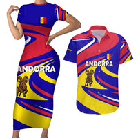 Andorra Couples Matching Short Sleeve Bodycon Dress and Hawaiian Shirt with Cartoon Ibex and Swirl Stripe Design - Wonder Print Shop