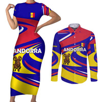Andorra Couples Matching Short Sleeve Bodycon Dress and Long Sleeve Button Shirt with Cartoon Ibex and Swirl Stripe Design - Wonder Print Shop