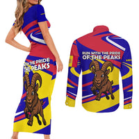 Andorra Couples Matching Short Sleeve Bodycon Dress and Long Sleeve Button Shirt with Cartoon Ibex and Swirl Stripe Design - Wonder Print Shop