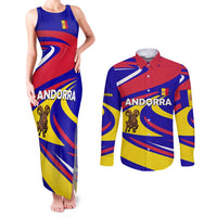 Andorra Couples Matching Tank Maxi Dress and Long Sleeve Button Shirt with Cartoon Ibex and Swirl Stripe Design - Wonder Print Shop