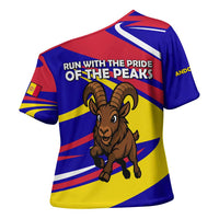 Andorra Cross Shoulder Shirt with Cartoon Ibex and Swirl Stripe Design - Wonder Print Shop