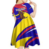 Andorra Kid Short Sleeve Dress with Cartoon Ibex and Swirl Stripe Design - Wonder Print Shop