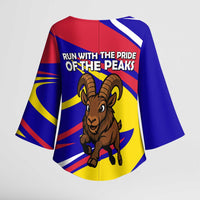 Andorra Kimono Sleeve Blouse with Cartoon Ibex and Swirl Stripe Design - Wonder Print Shop