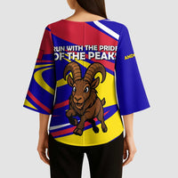 Andorra Kimono Sleeve Blouse with Cartoon Ibex and Swirl Stripe Design - Wonder Print Shop