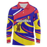 Andorra Long Sleeve Polo Shirt with Cartoon Ibex and Swirl Stripe Design - Wonder Print Shop