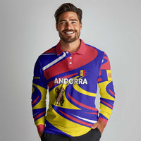 Andorra Long Sleeve Polo Shirt with Cartoon Ibex and Swirl Stripe Design - Wonder Print Shop