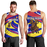 Andorra Men Tank Top with Cartoon Ibex and Swirl Stripe Design - Wonder Print Shop
