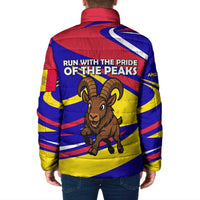 Andorra Padded Jacket with Cartoon Ibex and Swirl Stripe Design - Wonder Print Shop