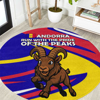 Andorra Round Carpet with Cartoon Ibex and Swirl Stripe Design - Wonder Print Shop