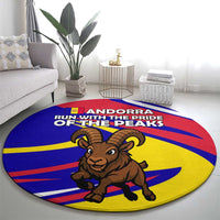 Andorra Round Carpet with Cartoon Ibex and Swirl Stripe Design - Wonder Print Shop