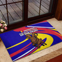 Andorra Rubber Doormat with Cartoon Ibex and Swirl Stripe Design - Wonder Print Shop