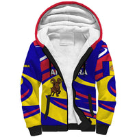 Andorra Sherpa Hoodie with Cartoon Ibex and Swirl Stripe Design - Wonder Print Shop