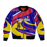 Andorra Sleeve Zip Bomber Jacket with Cartoon Ibex and Swirl Stripe Design - Wonder Print Shop