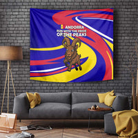Andorra Tapestry with Cartoon Ibex and Swirl Stripe Design TS04