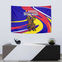 Andorra Tapestry with Cartoon Ibex and Swirl Stripe Design TS04