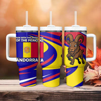 Andorra Tumbler With Handle with Cartoon Ibex and Swirl Stripe Design TS04