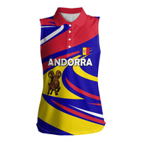 Andorra Women Sleeveless Polo Shirt with Cartoon Ibex and Swirl Stripe Design - Wonder Print Shop
