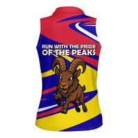 Andorra Women Sleeveless Polo Shirt with Cartoon Ibex and Swirl Stripe Design - Wonder Print Shop