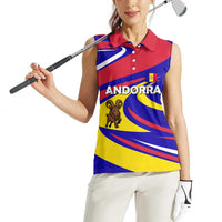 Andorra Women Sleeveless Polo Shirt with Cartoon Ibex and Swirl Stripe Design - Wonder Print Shop