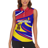 Andorra Women Sleeveless Polo Shirt with Cartoon Ibex and Swirl Stripe Design - Wonder Print Shop