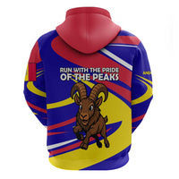 Andorra Zip Hoodie with Cartoon Ibex and Swirl Stripe Design - Wonder Print Shop