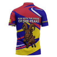 Andorra Zipper Polo Shirt with Cartoon Ibex and Swirl Stripe Design - Wonder Print Shop