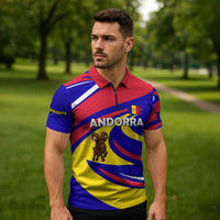 Andorra Zipper Polo Shirt with Cartoon Ibex and Swirl Stripe Design - Wonder Print Shop