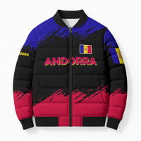 Andorra Bomber Puffer Jacket with Eagle Eyes and Paint Stroke Design - Wonder Print Shop