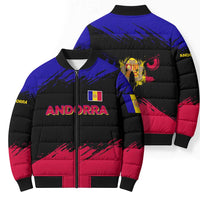 Andorra Bomber Puffer Jacket with Eagle Eyes and Paint Stroke Design - Wonder Print Shop