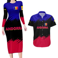 Andorra Couples Matching Long Sleeve Bodycon Dress and Hawaiian Shirt with Eagle Eyes and Paint Stroke Design - Wonder Print Shop