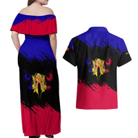 Andorra Couples Matching Off Shoulder Maxi Dress and Hawaiian Shirt with Eagle Eyes and Paint Stroke Design - Wonder Print Shop