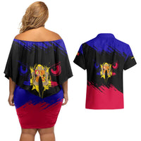 Andorra Couples Matching Off Shoulder Short Dress and Hawaiian Shirt with Eagle Eyes and Paint Stroke Design - Wonder Print Shop