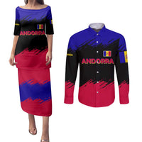 Andorra Couples Matching Puletasi and Long Sleeve Button Shirt with Eagle Eyes and Paint Stroke Design - Wonder Print Shop